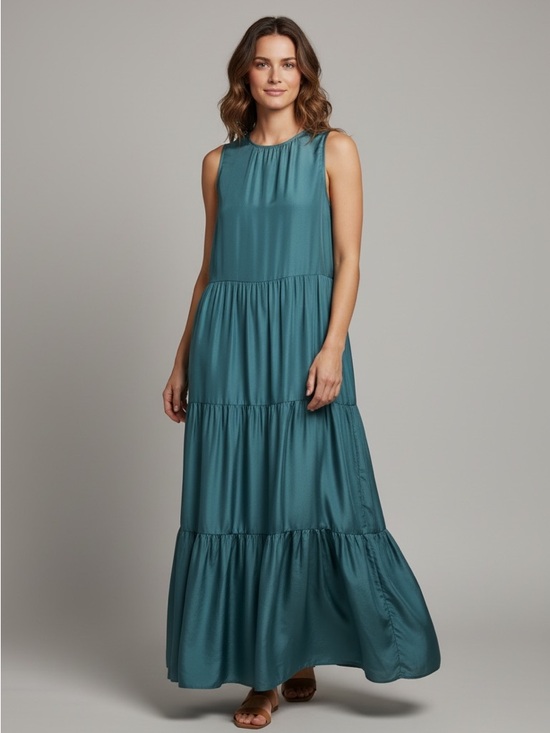 Eileen Fisher Dresses & Skirts - Eileen Fisher Teal Sleeveless Tiered Maxi Dress